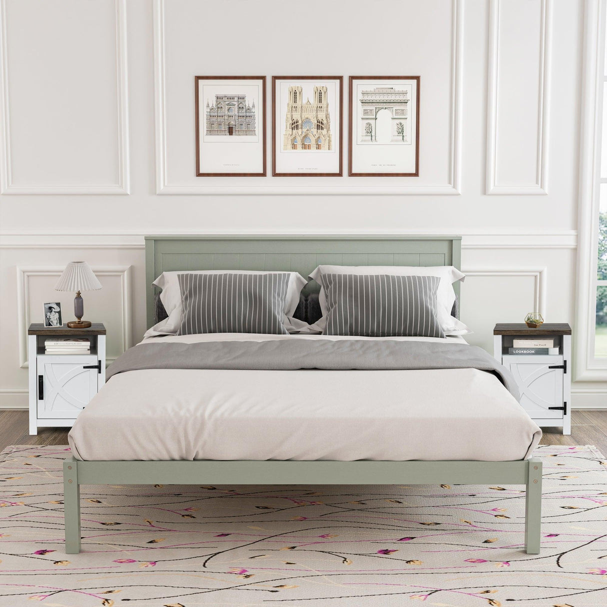 18" Solid Wood Farmhouse Nightstand for Bedroom in Brown or Grey or White-Parc Decor