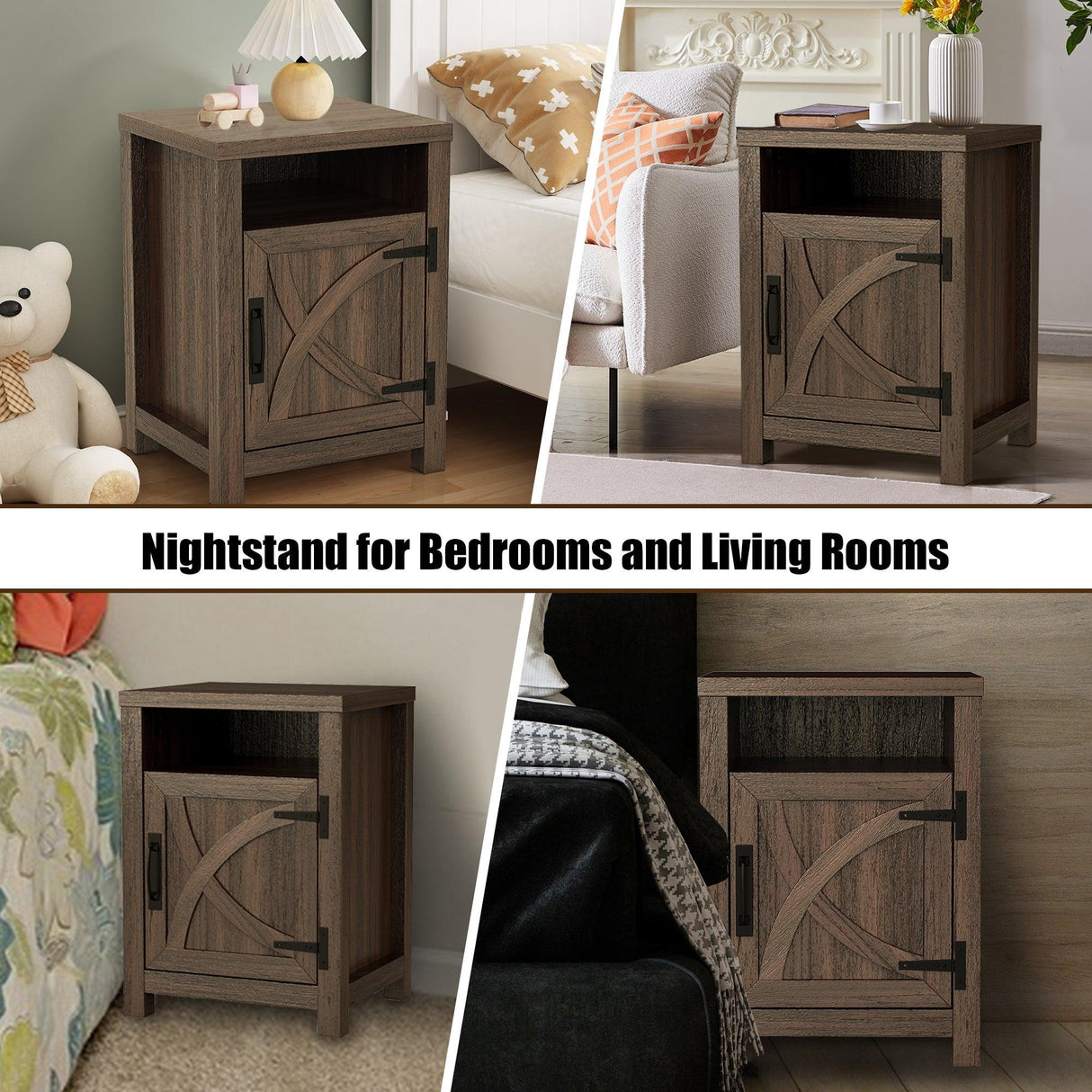 18" Solid Wood Farmhouse Nightstand for Bedroom in Brown or Grey or White-Parc Decor
