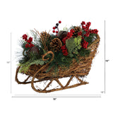 18” Christmas Sleigh with Pine, Pinecones and Berries Artificial Christmas Arrangement-Arrangement-Parc Decor