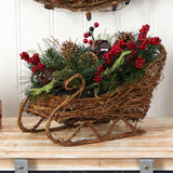 18” Christmas Sleigh with Pine, Pinecones and Berries Artificial Christmas Arrangement-Arrangement-Parc Decor