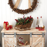 18” Christmas Sleigh with Pine, Pinecones and Berries Artificial Christmas Arrangement-Arrangement-Parc Decor