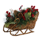18” Christmas Sleigh with Pine, Pinecones and Berries Artificial Christmas Arrangement-Arrangement-Parc Decor