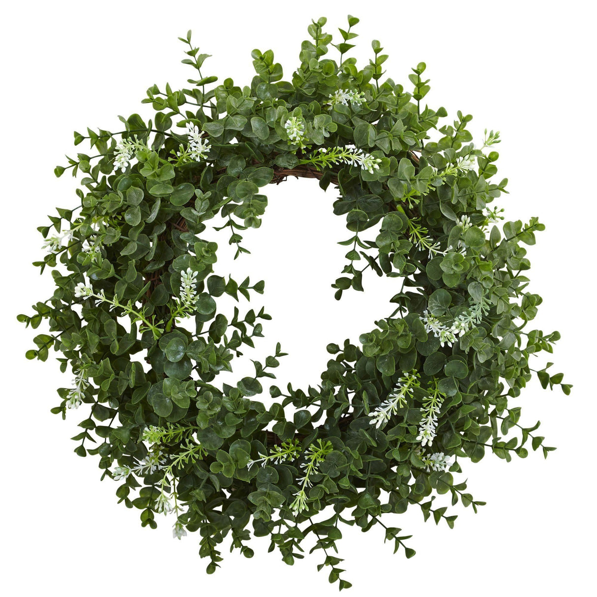 18” Eucalyptus Double Ring Wreath w/Twig Base-Wreath-Parc Decor