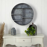 18” Galvanized Circular Metal Wall Mounted Shelf with Four Tier Shelves-Wall Decor-Parc Decor