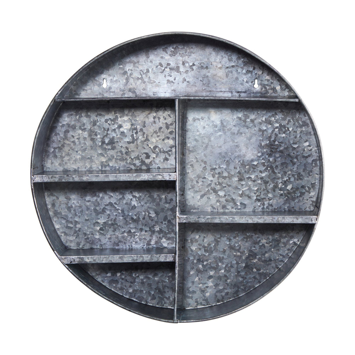 18” Galvanized Circular Metal Wall Mounted Shelf with Four Tier Shelves-Wall Decor-Parc Decor
