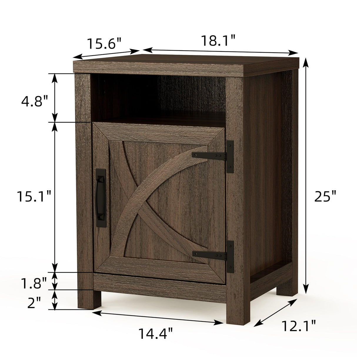 18" Solid Wood Farmhouse Nightstand for Bedroom in Brown, Grey, or White-Parc Decor