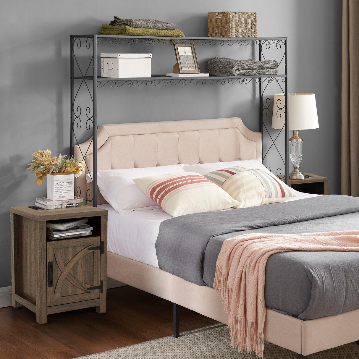 18" Solid Wood Farmhouse Nightstand for Bedroom in Brown, Grey, or White-Parc Decor