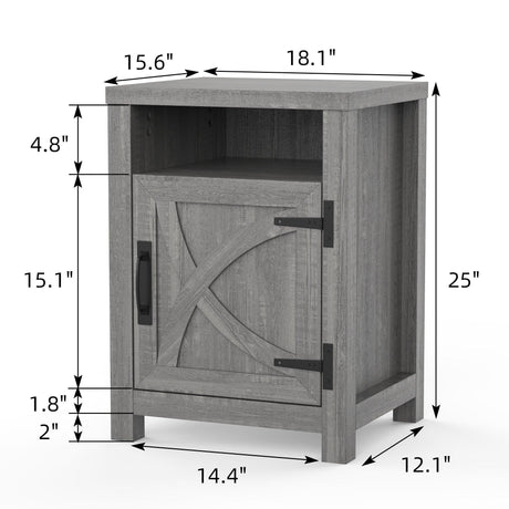 18" Solid Wood Farmhouse Nightstand for Bedroom in Brown, Grey, or White-Parc Decor