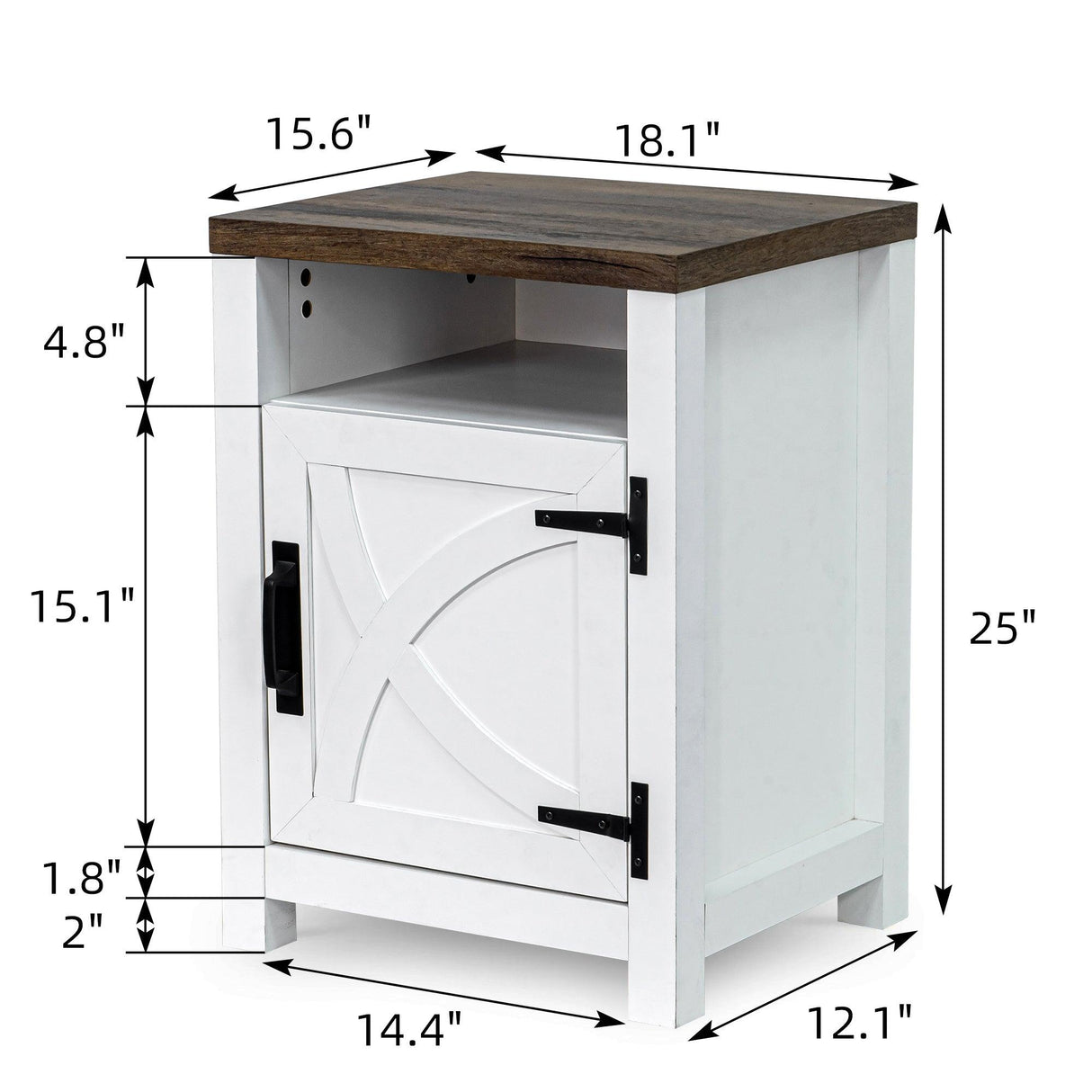 18" Solid Wood Farmhouse Nightstand for Bedroom in Brown, Grey, or White-Parc Decor