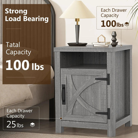 18" Solid Wood Farmhouse Nightstand for Bedroom in Brown or Grey or White