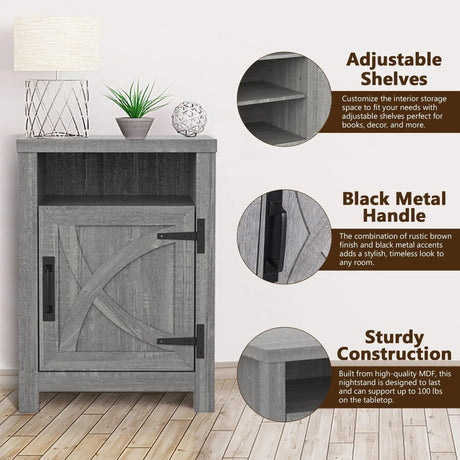 18" Solid Wood Farmhouse Nightstand for Bedroom in Brown or Grey or White