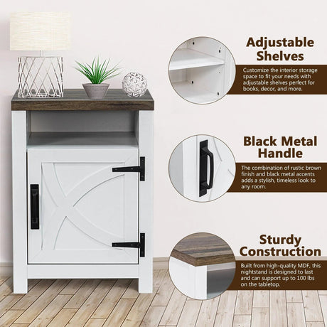 18" Solid Wood Farmhouse Nightstand for Bedroom in Brown or Grey or White