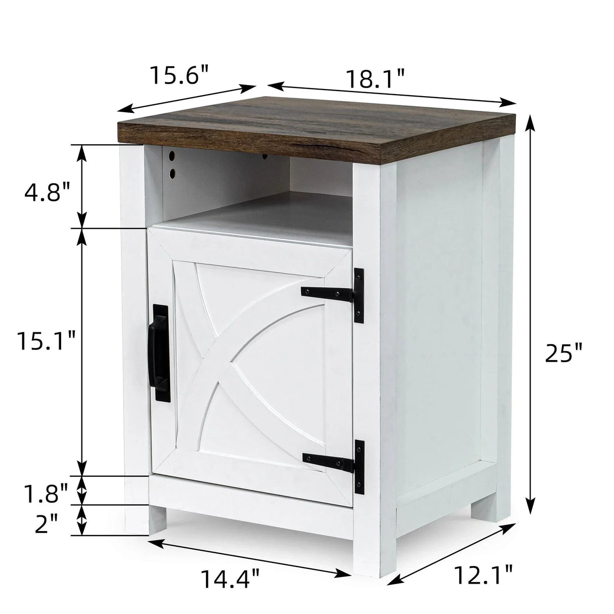 18" Solid Wood Farmhouse Nightstand for Bedroom in Brown or Grey or White