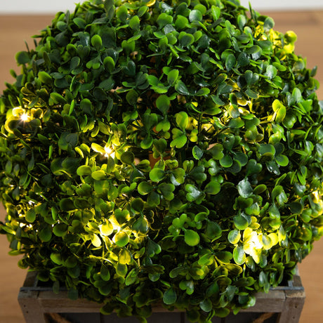 18” UV Resistant Artificial Boxwood Ball Topiary with LED Lights in Decorative Planter (Indoor/Outdoor)-Plant in Planter-Parc Decor