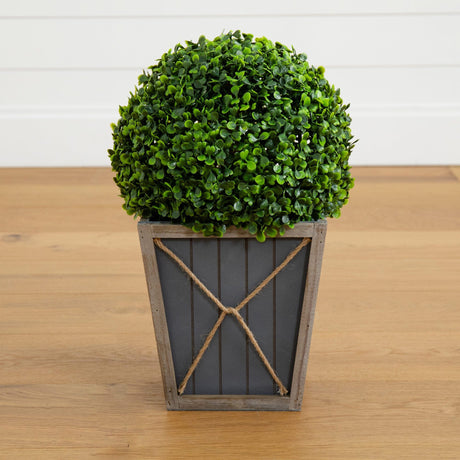 18” UV Resistant Artificial Boxwood Ball Topiary with LED Lights in Decorative Planter (Indoor/Outdoor)-Plant in Planter-Parc Decor