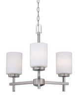 18"W 3-Light LED Chandelier Light Fixture Brushed Nickel Finish with Frosted Opal Glass Shades