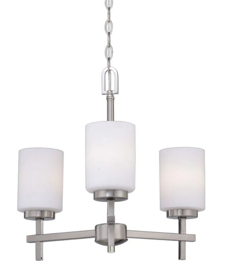 18"W 3-Light LED Chandelier Light Fixture Brushed Nickel Finish with Frosted Opal Glass Shades