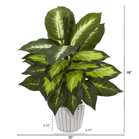 19” Dieffenbachia Artificial Plant in White Vase (Set of 2)-Parc Decor