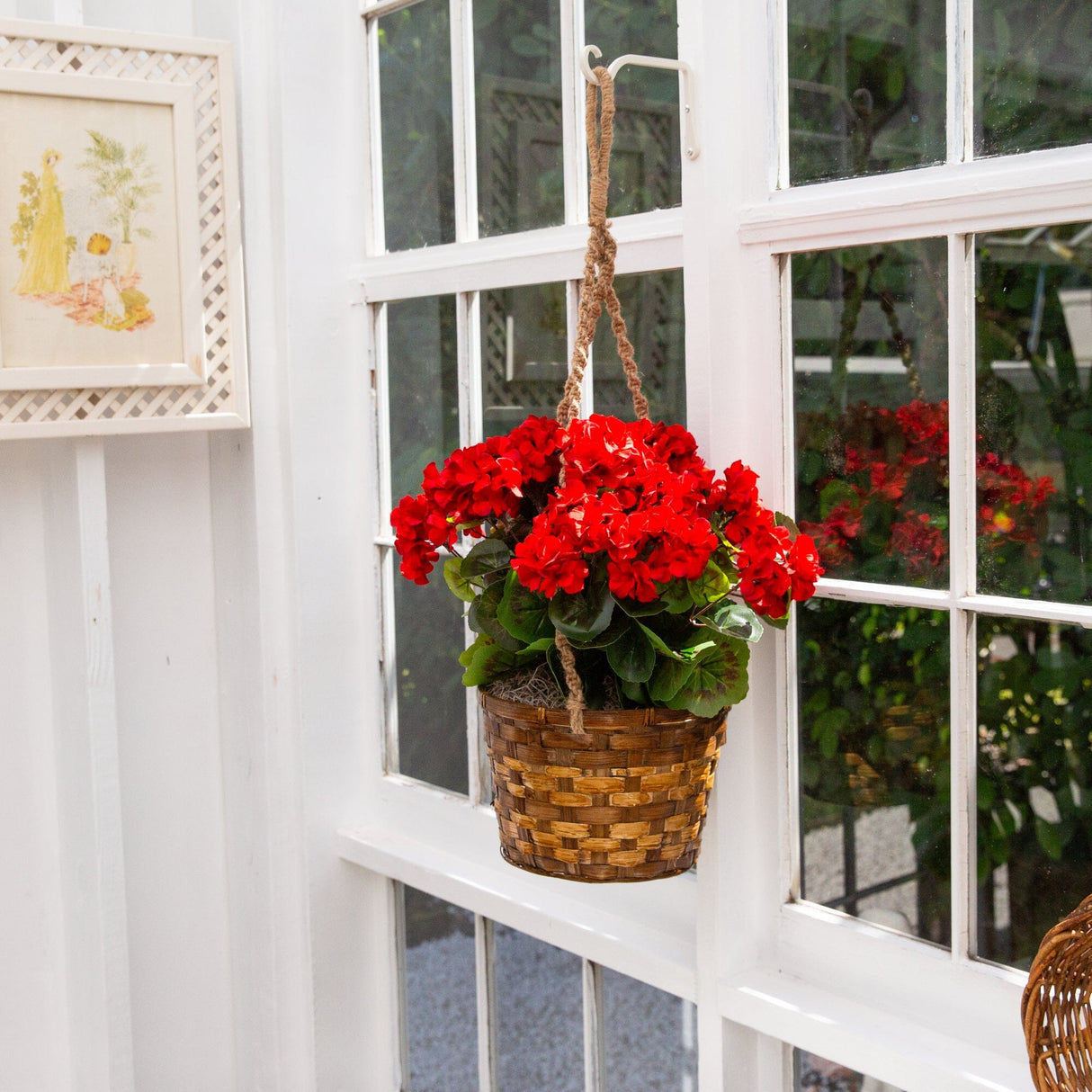 19” Geranium Hanging Basket Artificial Plant UV Resistant (Indoor/Outdoor)-Parc Decor