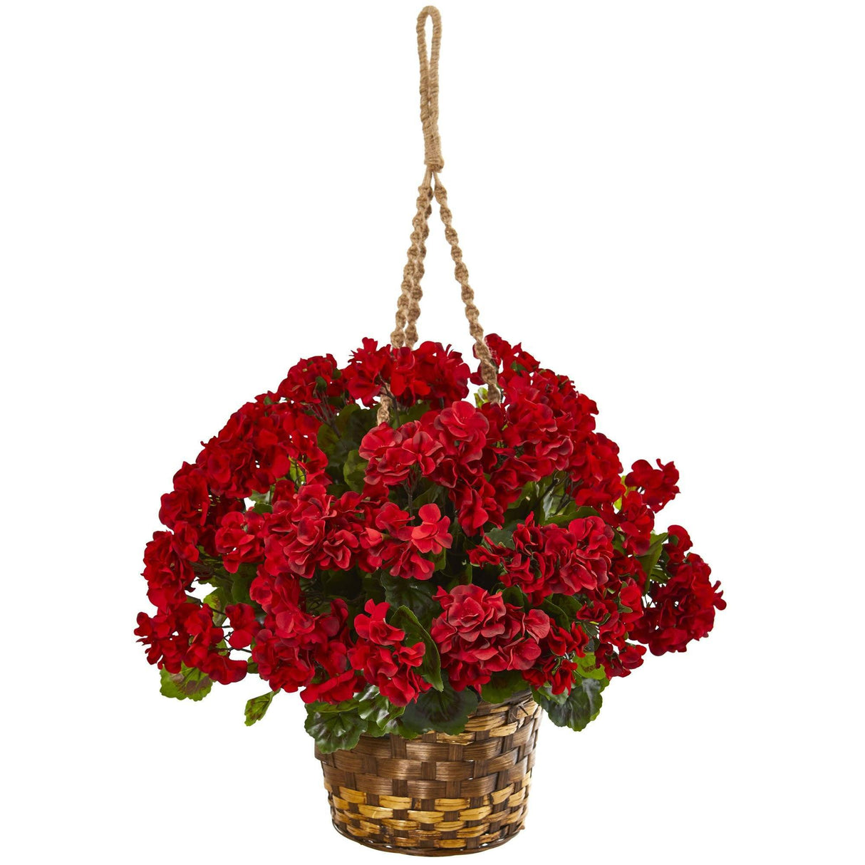 19” Geranium Hanging Basket Artificial Plant UV Resistant (Indoor/Outdoor)-Parc Decor