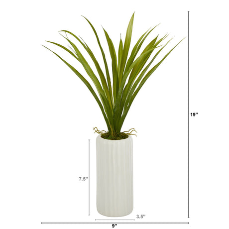 19” Grass Artificial Plant in White Planter-Parc Decor