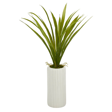 19” Grass Artificial Plant in White Planter-Parc Decor