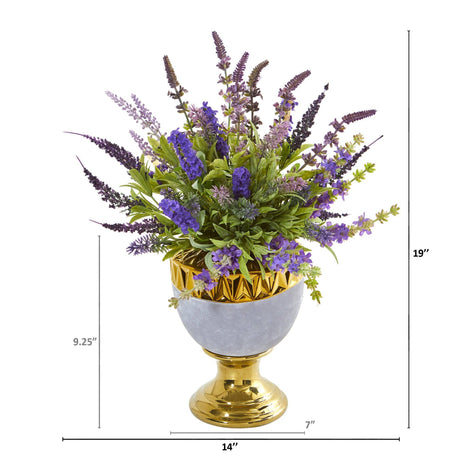 19” Lavender Artificial Arrangement in Decorative Urn-Parc Decor