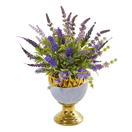19” Lavender Artificial Arrangement in Decorative Urn-Parc Decor