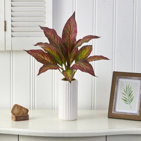 19” Musa Leaf Artificial Plant in White Planter-Parc Decor