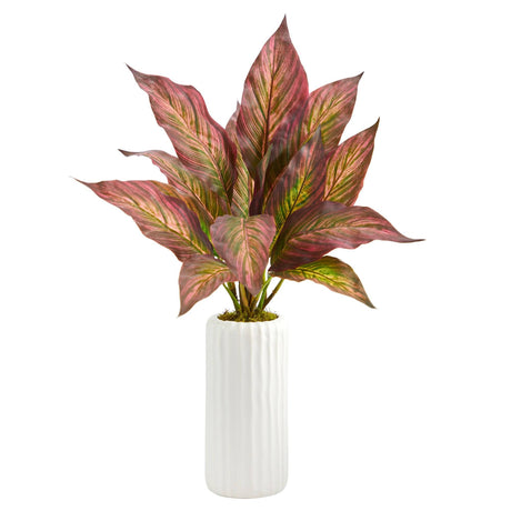 19” Musa Leaf Artificial Plant in White Planter-Parc Decor