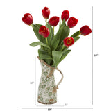 19” Tulip Artificial Arrangement in Floral Pitcher-Parc Decor