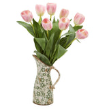 19” Tulip Artificial Arrangement in Floral Pitcher-Parc Decor