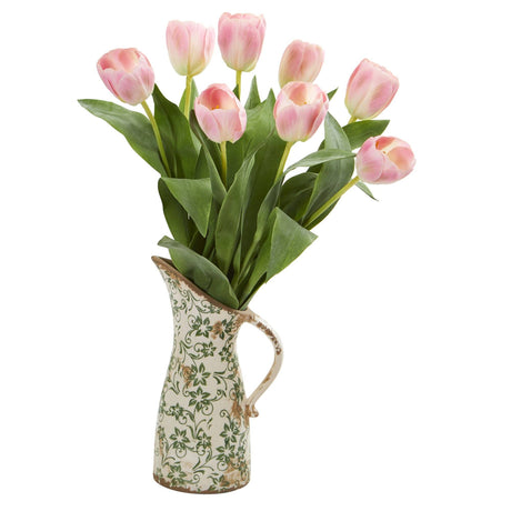 19” Tulip Artificial Arrangement in Floral Pitcher-Parc Decor