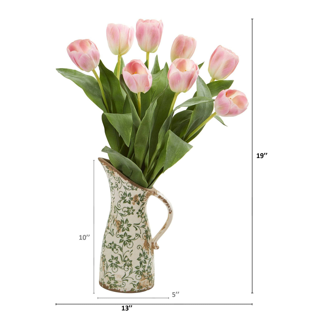 19” Tulip Artificial Arrangement in Floral Pitcher-Parc Decor