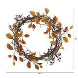 19” Harvest Leaf, Berries and Twig Artificial Wreath-Wreath-Parc Decor