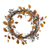 19” Harvest Leaf, Berries and Twig Artificial Wreath-Wreath-Parc Decor