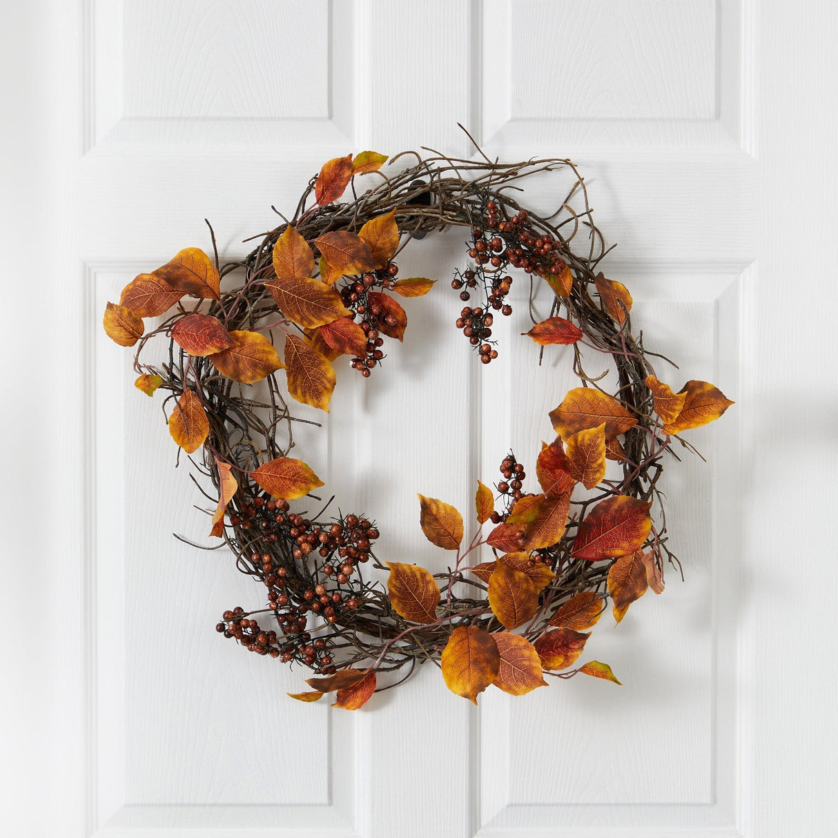 19” Harvest Leaf, Berries and Twig Artificial Wreath-Wreath-Parc Decor