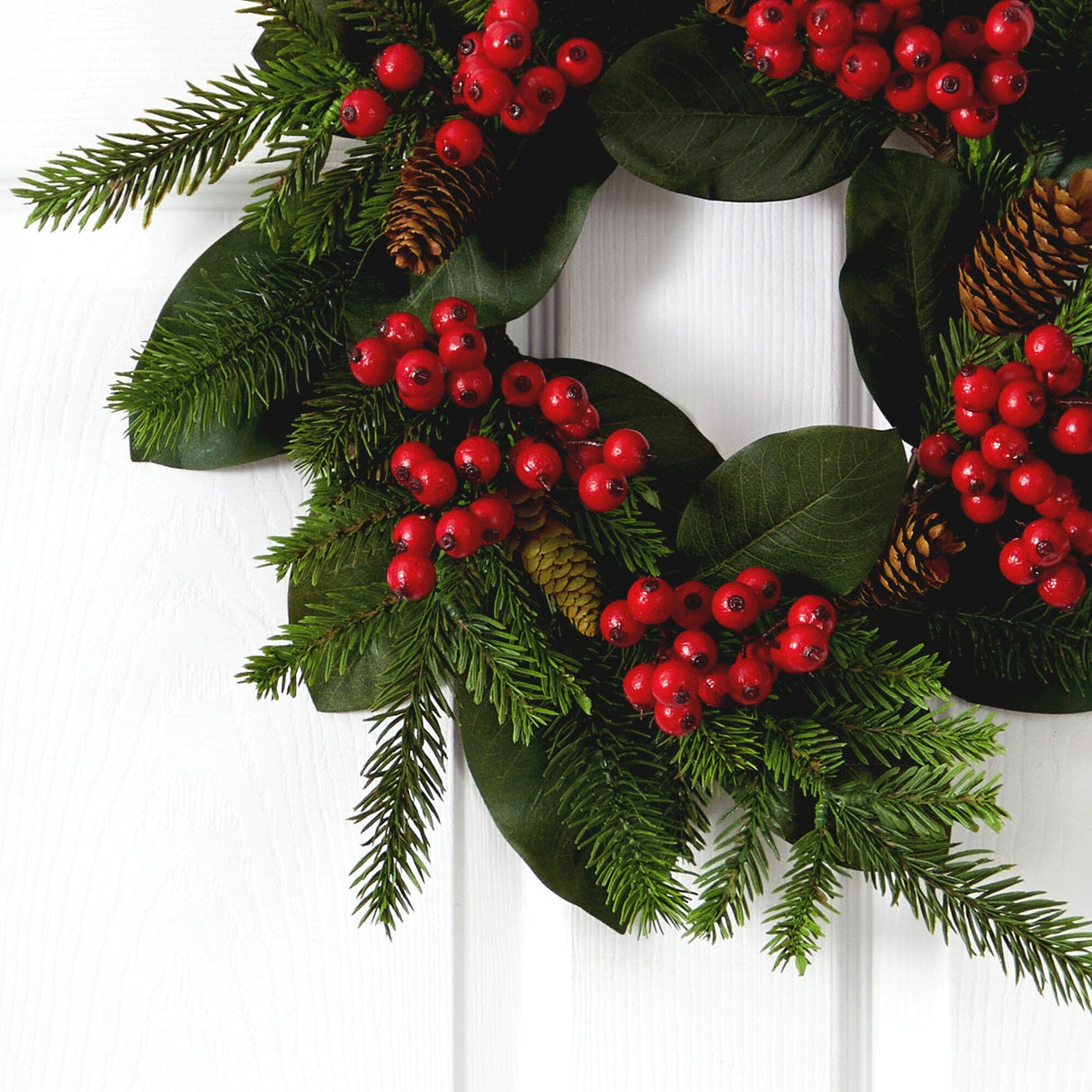 19” Magnolia Leaf, Berry and Pine Artificial Wreath-Wreath-Parc Decor