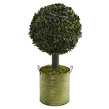 1.5’ Boxwood Ball Topiary Artificial Tree in Green Tin (Indoor/Outdoor)-Plant-Parc Decor