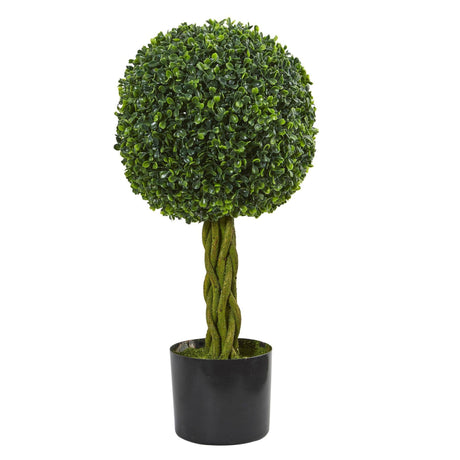 2' Boxwood Ball with Woven Trunk Artificial Tree UV Resistant (Indoor/Outdoor)-Parc Decor
