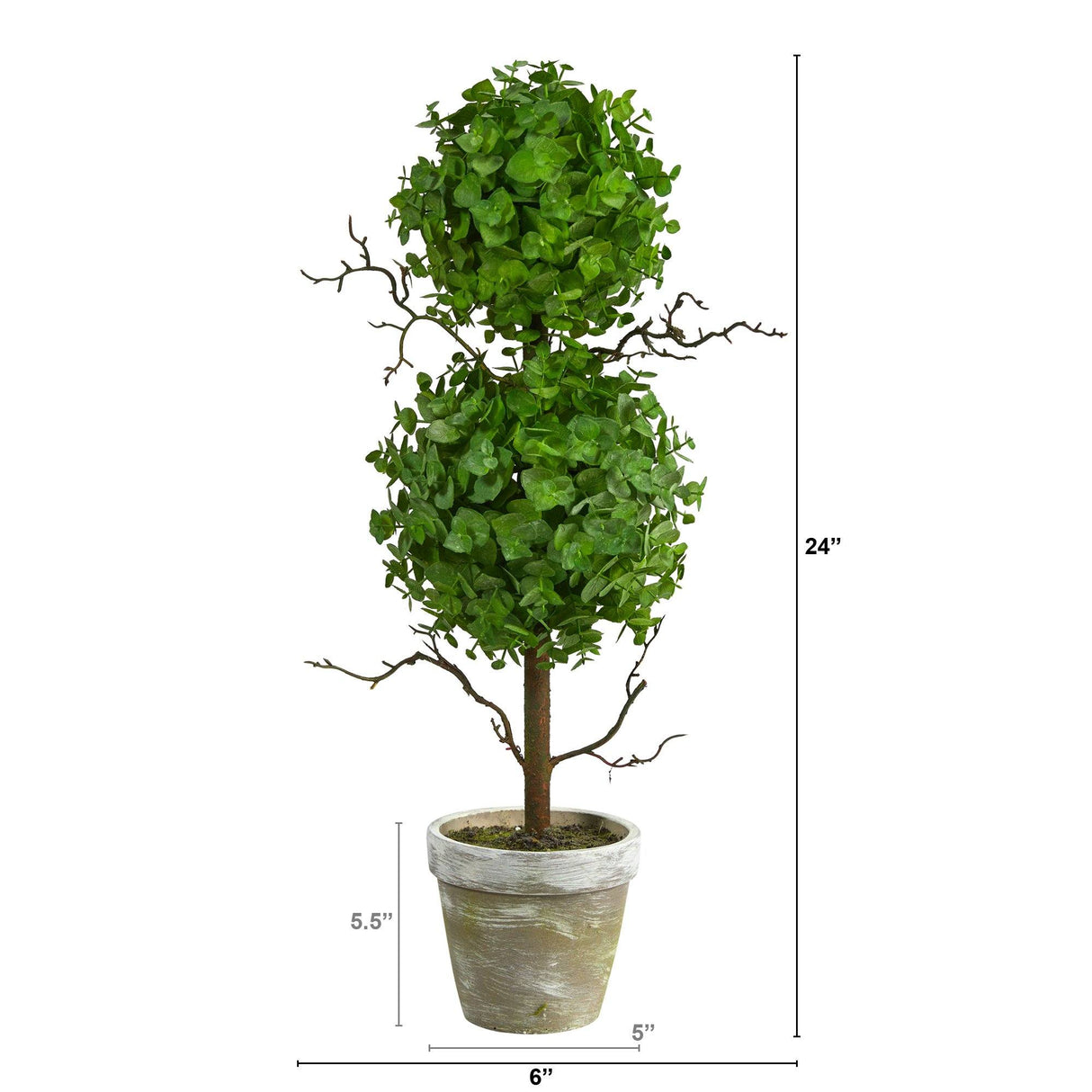 2’ Eucalyptus Double Ball Topiary Artificial Tree-Parc Decor