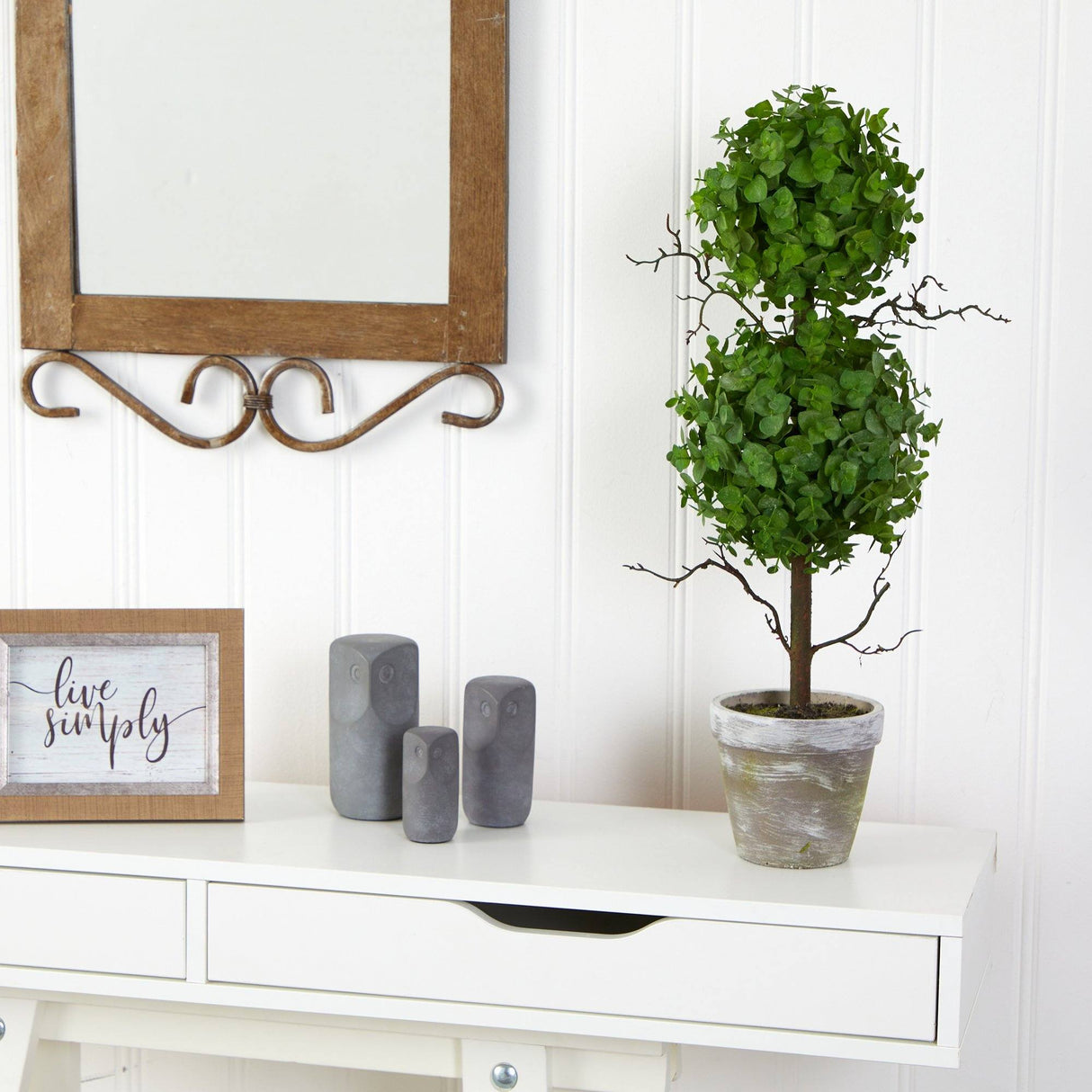 2’ Eucalyptus Double Ball Topiary Artificial Tree-Parc Decor