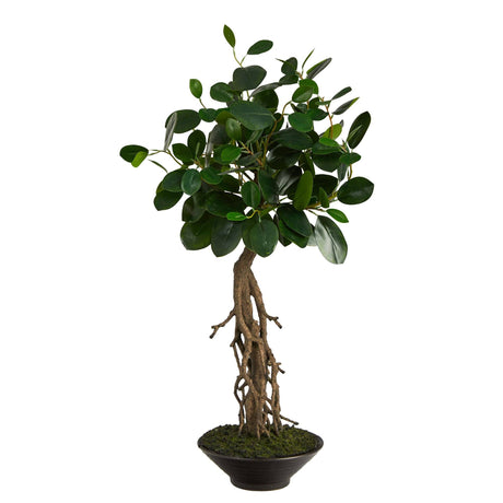2’ Ficus Bonsai Artificial Tree in Decorative Planter-Parc Decor