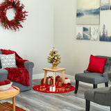 2' Flocked Artificial Christmas Tree with 30 Clear Lights, 73 Bendable Branches, Pine Cones and Berries-Parc Decor