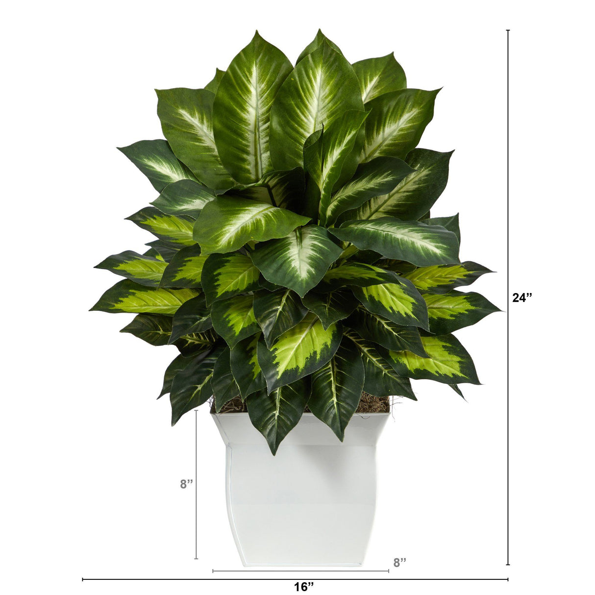 2’ Golden Dieffenbachia Artificial Plant in White Metal Planter-Parc Decor