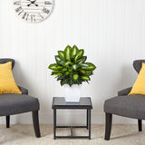 2’ Golden Dieffenbachia Artificial Plant in White Metal Planter-Parc Decor