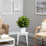 2’ Golden Dieffenbachia Artificial Plant in White Metal Planter-Parc Decor