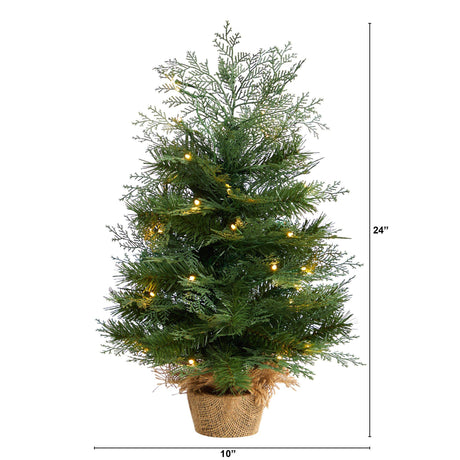 2’ Artificial Christmas Tree in Burlap Base with 35 Warm White LED Lights-Christmas Tree-Parc Decor