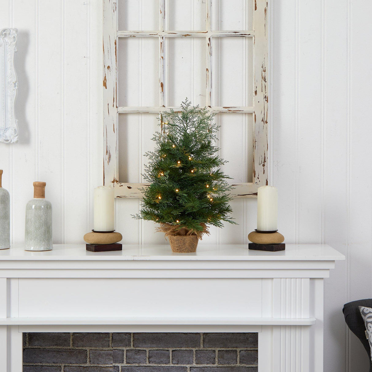 2’ Artificial Christmas Tree in Burlap Base with 35 Warm White LED Lights-Christmas Tree-Parc Decor