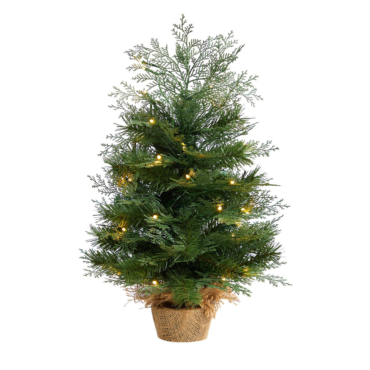 2’ Artificial Christmas Tree in Burlap Base with 35 Warm White LED Lights-Christmas Tree-Parc Decor